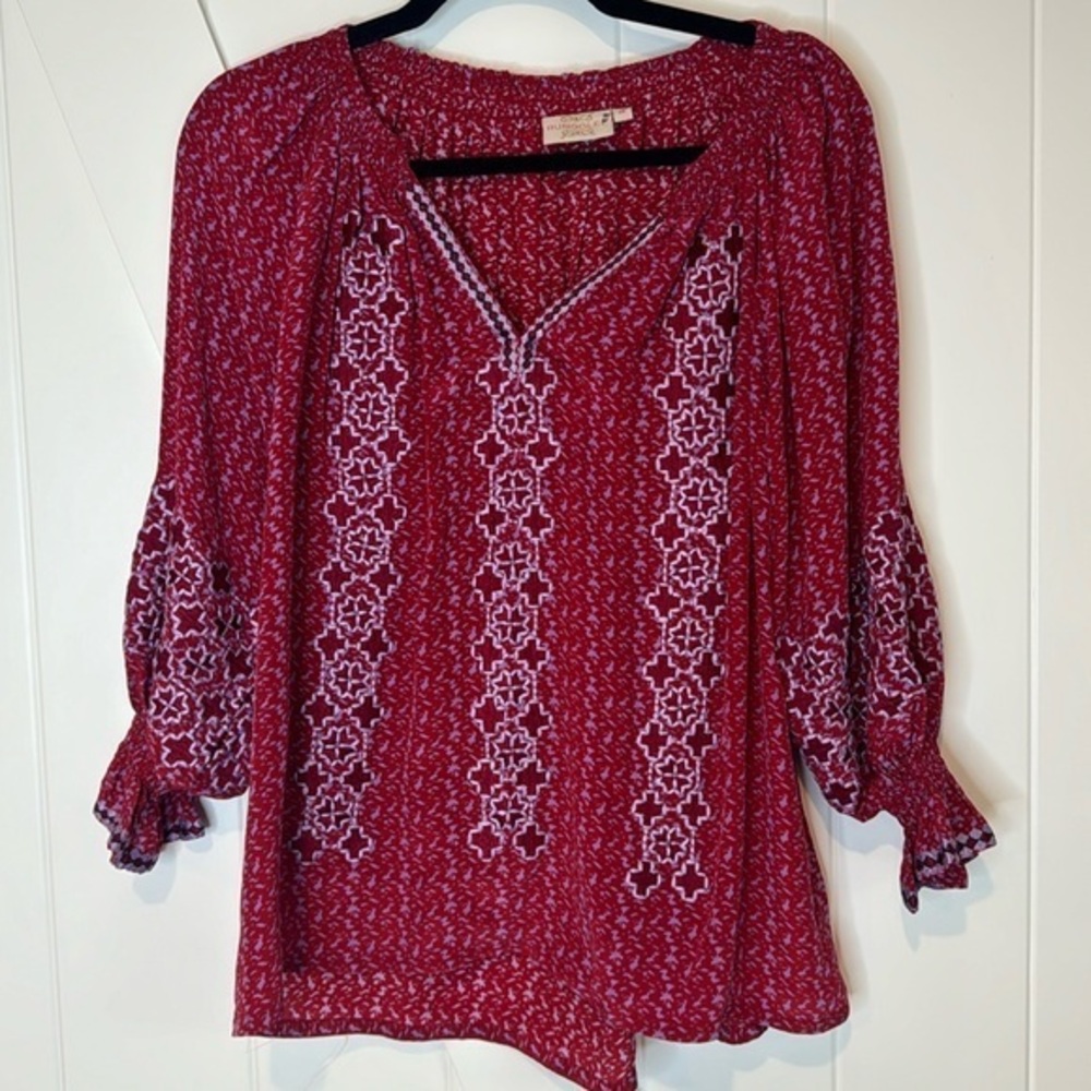 Rungolee 100% Silk Embroidered boho peasant blouse‎ size Small